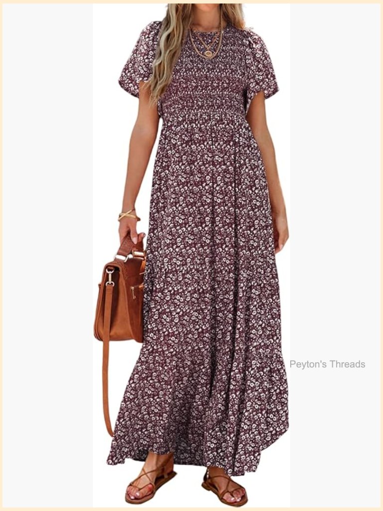 Flutter Sleeve Floral Maxi Dress Smocked Tiered Long Boho Summer Dress
